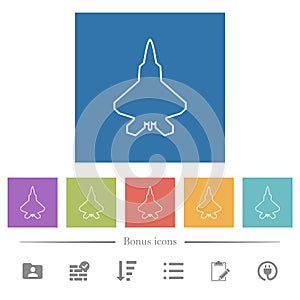 Jet fighter outline flat white icons in square backgrounds