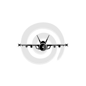 Jet Fighter, Supersonic Plane Flight. Flat Vector Icon illustration. Simple black symbol on white background. Jet Fighter,