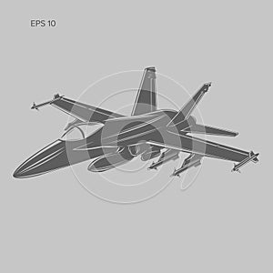 Jet fighter vector illustration. Military aircraft. Carrier-based aircraft. Modern supersonic fighter