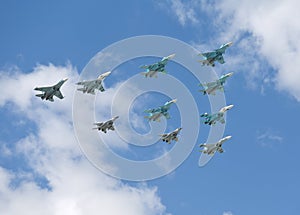 Jet fighters make show at last rehearsal of the parade in Red Square on May 7, 2015 in Moscow