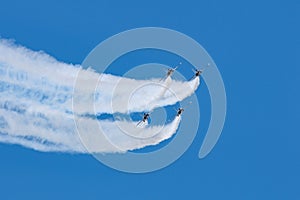 Jet fighters performing in formation at airshow