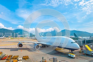 Jet flights dock in Hong Kong International Airport