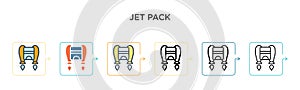 Jet pack vector icon in 6 different modern styles. Black, two colored jet pack icons designed in filled, outline, line and stroke