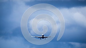 Jet plane / aircraft enters landing runway at a airport