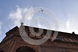 Jet plane, aircraft travelling in the sky