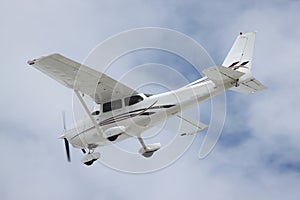 A prop plane landing photo