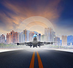 jet plane take off from urban airport runways use for air transportation and business cargo logistic industry