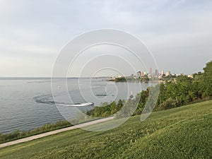 A jet ski circles near Edgewater Park - The Great Lakes - Cleveland, Ohio - USA
