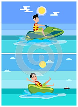 Jet Ski Collection of Summer Vector Illustration