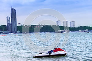 Jet ski float on blue sea is tourist activities in pattay city, thailand