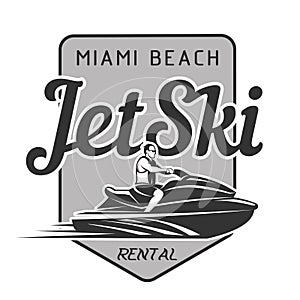 Jet Ski rental logo isolated on black background.