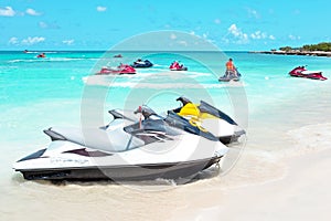 Jet ski`s in the caribbean sea on Aruba island