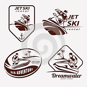 Jet ski set of stylized vector symbols