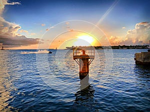 Jet ski splashing at sunset in Key West, Florida