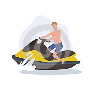 Jet Skiing Fun. Exciting Sea Adventure. Man on Jet Ski