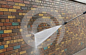 Water Cleans Colorful Brick Wall