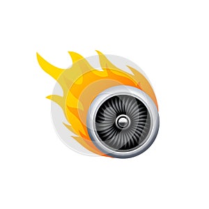 Jet turbo fuel engine vector icon. Travel jet engine hot flame icon.