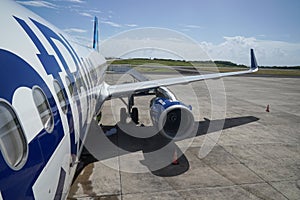 JetBlue plane on tarmac at Maurice Bishop International Airport in Grenada
