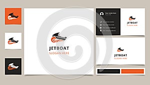 Jetboat logo design with editable slogan. Branding book and business card template. photo