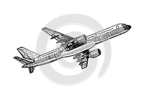 Jetliner or jet airliner drawing on white background