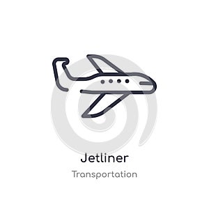 jetliner outline icon. isolated line vector illustration from transportation collection. editable thin stroke jetliner icon on