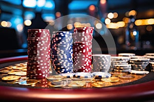 Jetons at a playing table in a casino