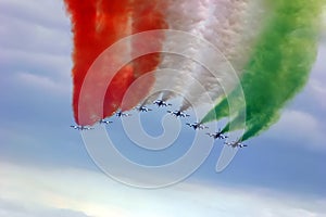 Jets formation with color smoke photo