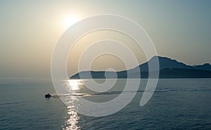 Jetski in the Adriatic sea with mountain background