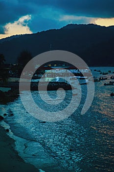 Jetty during blue hour sunrise in Perhentian Island, Terengganu, Malaysia