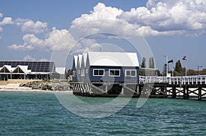 Jetty buildings viewed from Geographe Bay, Busselton, Western Australia