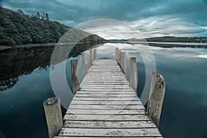 Jetty on Coniston Water in the Lake District at dawn