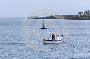 Jetty of fishing boats in the sea