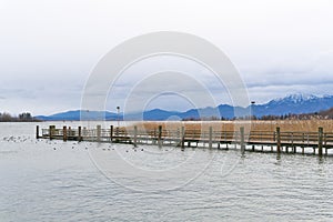 Jetty on the Herreninsel on Lake Chiemsee in Bavaria, Germany