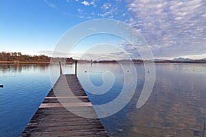 Jetty at lake Chiemsee in Bavaria, Germany