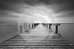 Jetty at lake Starnberger See, Germany, black and white