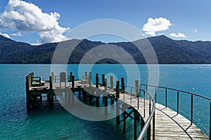 The jetty onto Motuara Island scenic and historical reserve, Marlborough Sounds, New Zealand