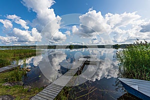 Jetty and rowboat photo