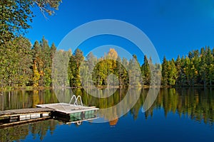 Jetty from sauna to lake in Finland