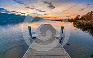 A Jetty on the shores of the Upper Zurich Lake Obersee, Rapperswil-Jona, St. Gallen,