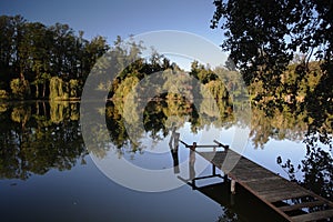 Jetty in a tranquil lake