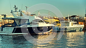 Jetty yacht at sunset time. time laps