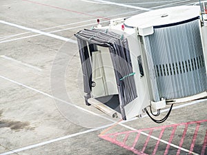 Jetway waiting for a plane to arrive at airport terminal boarding gate