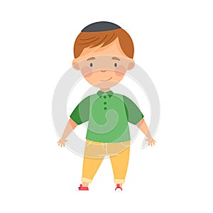 Jew Boy in Skullcap Standing and Smiling Vector Illustration