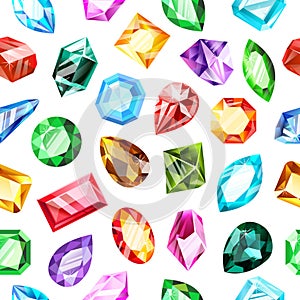 Jewel gems pattern. Crystal gemstone, jewels game gemstone, luxury brilliant, sapphire and ruby gems seamless vector photo