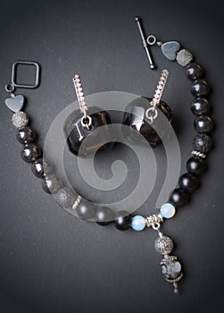 Jewel handmade bracelet with semipreciouse stones and earrings w