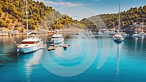 Jewel of the Mediterranean - Yacht-Filled Emerald Lagoon. Generative AI