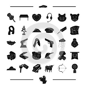 Jewel, weapon, animal and other web icon in black style. travel, taxi, mine, symbol icons in set collection.