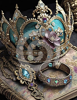 Jeweled Crown and Jeweled Bracelet