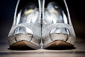 Jeweled silver wedding shoes