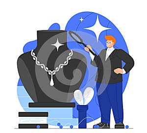 Jeweler with magnifying glass vector concept